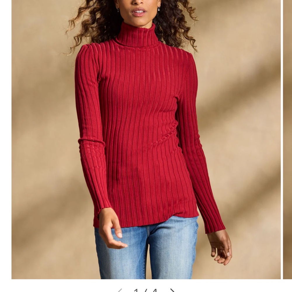 Sundance Red Cowl Turtleneck Sweater with Ribbed Texture